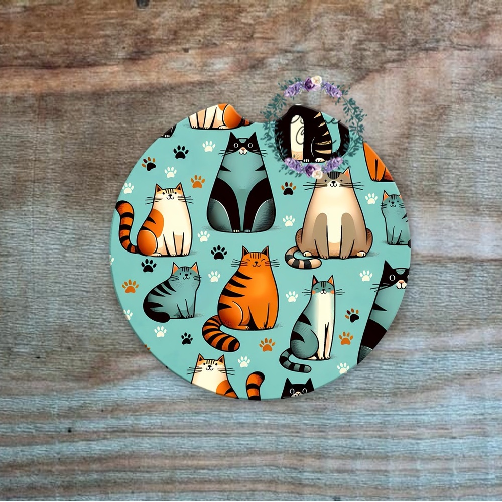 Cat-Themed Round Pet coasters - Blue and Orange